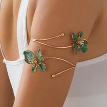 New Arrival Purple Enamel Openable Bangle, Gradient Floral Plated Gold Arm Cuff, Unique Design Jewelry Accessory - Purple Flowers - View 5
