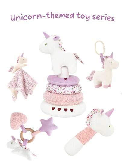 1PC Unicorn Baby Sensory Educational Toy Multiple Styles Available Including Soothing Blanket Wooden Rattle Stacking Blocks Crib Hanging Ornament And Rattle Stick Suitable For Toddler Growth Daily Play And Festival Gifts