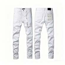 Men Jeans Slim Fit Stretch Skinny Purple White Casual  Elastic Waist Comfortable Pants For Men Fashionable And Versatile - 白色 - 查看 2