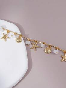 1 buah Gelang Pesona Bintang Laut, Kerang, dan Mutiara Gaya Laut, Cocok untuk Wanita, Pakaian Pesta Liburan Pantai (Produk Buatan Tangan, Warna dan Ukuran Mungkin Berbeda) - Yellow Gold - View 6