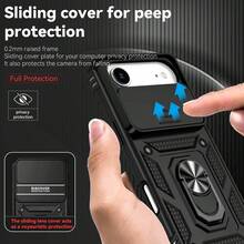 Ốp lưng điện thoại có vòng xoay 360° bảo vệ ống kính, chống rơi vỡ, tương thích với Apple 11/12/13/14/15/16 Pro Max, Galaxy S22/23/24/25+ và A04/A05/A14/A15/A24/A25/A34/A54/A56/A36/A26 - Màu đen / Bao gồm dây đeo - Xem 7