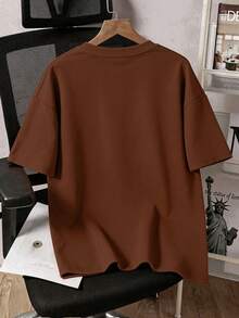 1pc Personalized Letter Print T-Shirt For Older Kids & Teenagers, Boys Casual Loose Fit Short Sleeve Tee, Perfect Summer Gift For School & Outdoor, Spring/Summer - Brown - View 2