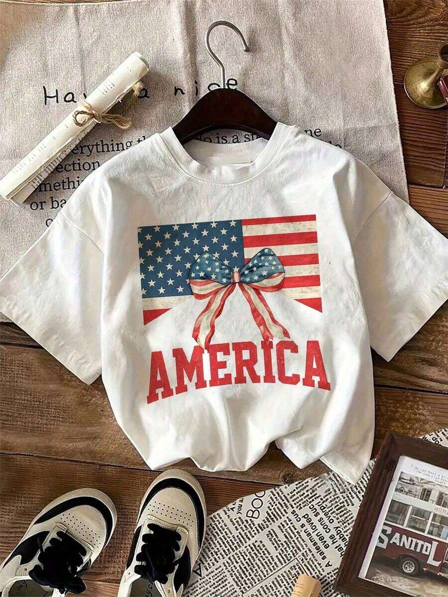 1 Pack Of Printed Short Sleeve Crew Neck T-Shirts For Girls, Casual Summer Clothes For Students And Young People - Unisex Urban Vintage Style, Loose Fit Cotton Crew Neck Short Sleeve T-Shirt - 白色 4 - 查看 1