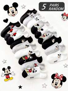 Disney 20/10/5 双装迪士尼米奇袜子，春夏四季皆宜，男女款/情侣款/男士短袜/踝袜，经典黑白灰卡通可爱米奇米妮图案，简约百搭柔软舒适校园风隐形袜，时尚透气吸湿，适合日常生活、生日派对、户外运动、校园活动、节日聚会等场合，多种组合可选 - 彩色 - 查看 6