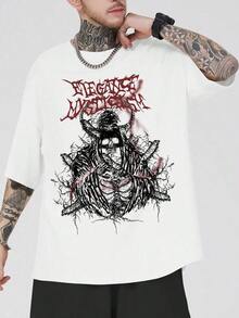 ROMWE MEN Goth Skull Print T-Shirt - White - View 8