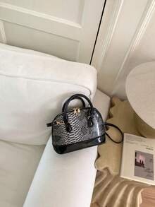 Bolso de mano de mujer, bolso de mano con diseño acolchado de concha - Negro - Ver 4