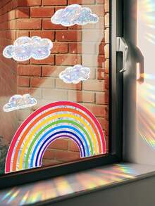 1pc PVC Removable Waterproof Sticker, Rainbow Cloud Colorful Window Stickers, Home Decor For Living Room Window Glass - one-size - View 2