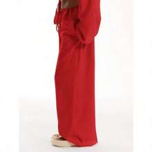 Tie Front Linen Feel Beach Trousers Elegant Summer Vacation Sun Casual Boho White Airport Beach Pants Spring Holiday - 紅色 - 查看 4