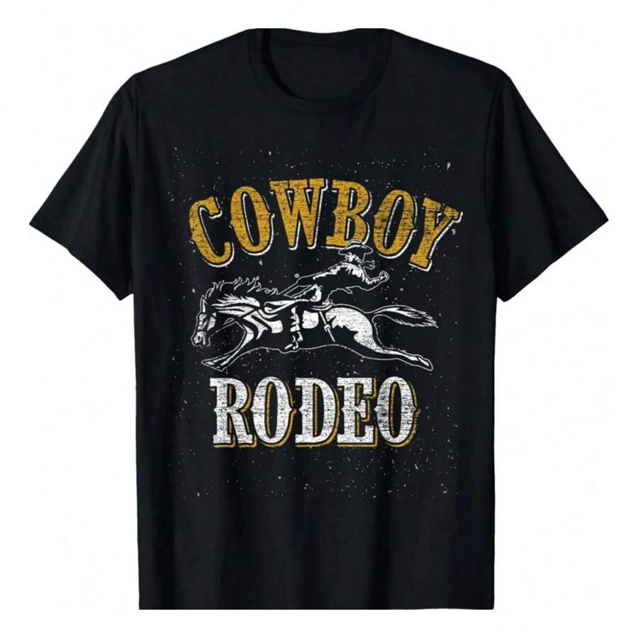 Camiseta Vintage de Rodeo y Vaquero - Negro - Ver 1