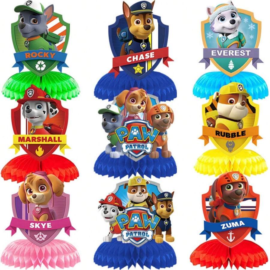 Paw Patrol 1套/9件 汪汪隊立體蜂巢桌飾,可愛卡通狗狗巡邏主題桌面裝飾,包含阿奇、天空中、小礫、洛奇、艾薇和祖馬,適合兒童生日派對、派對場地布置、節慶慶祝、室內外活動 - 彩色 - 查看 1