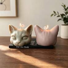 3D逼真猫头硅胶蜡烛模具，斯芬克斯猫脸型硅胶模具，适用于DIY香薰蜡烛、肥皂、树脂、石膏、香薰蜡烛工艺品、家居装饰和礼品制作 - Cat Head - 查看 2