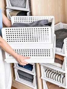 4 piezas Cesta de almacenamiento plegable para cajones, Organizador de armario apilable, Caja de almacenamiento con particiones para armario, gabinete, cocina, baño, Caja de almacenamiento de armario, Divisores de armario e insertos de estantería, Unidad de cajones de armario, Estantería escalonada, Estante de almacenamiento, Gabinete de cocina - Multicolor - Ver 5