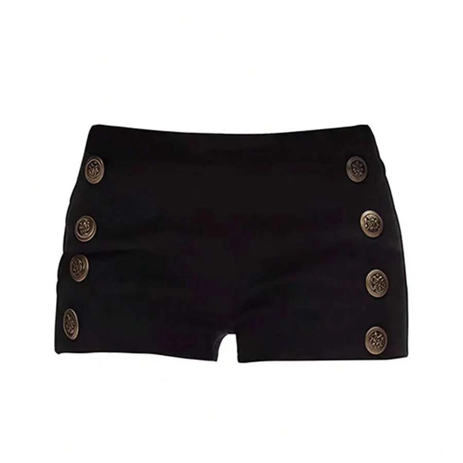 Shorts Casuales Negros de Cintura Baja y Corte Ajustado para Mujer, Otoño Invierno, Nuevos, Sexys, con Hebilla Metálica de Br... - Pantalones cortos negros [alta calidad] - Ver 1
