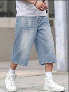 Plus Size Men's Loose Bermuda Casual Denim Shorts - Light Wash - View 5