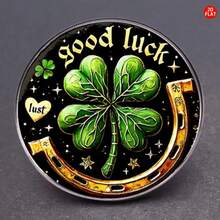 1pc 2D Flat Lucky Four-Leaf Clover Brooch With Clover, Horseshoe And Star Design, Creative Lapel Pin Unique Clothing Accessory For Backpack, Clothes, Collar And Hat, Multifunctional Fashion Decoration - A - View 2