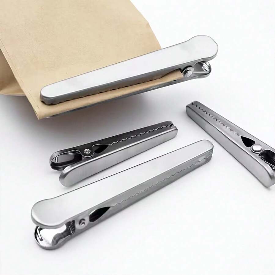6pcs Stainless Steel Food Sealing Clips, Kitchen Airtight Moisture-Proof Sealing Clips, Strong Metal Bag Clips - Silver - View 1