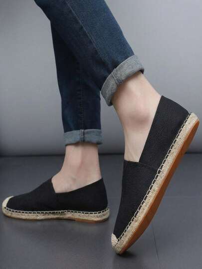 1 Pair Solid Color Casual Basic Woven Fabric Shoes, Suitable For Vacation, Office, Home, Outdoor, Beach, Casual Wear, Spring And Summer