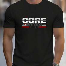 2026 New Trendy Men'S T-Shirt Camiseta De Manga Corta  Con Estampado Core Denim Y Texto En Blanco Rojo Y Gris Para Uso Diario Casual Y Ocasiones Urbanas Modernas Comfortable And Versatile Everyday Outfits - Negro - Ver 1