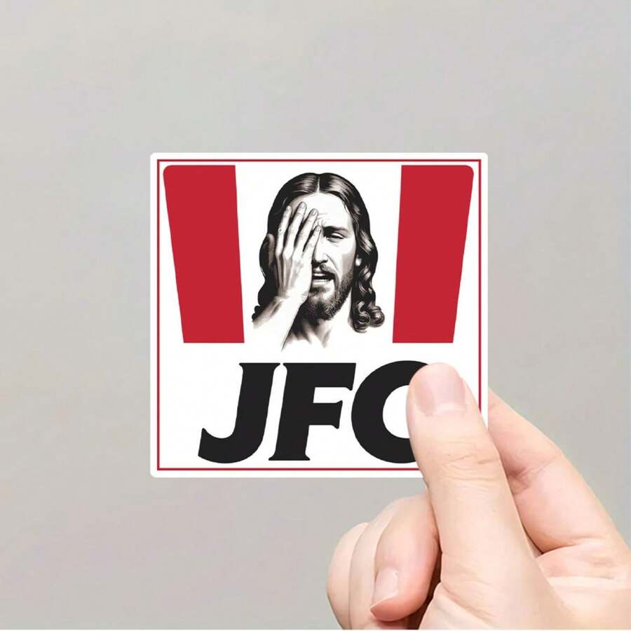 1/2/5 Peças Engraçado "JFC" Adesivo de Jesus, Decalque de Vinil Humorístico Cristão À Prova d'Água, Adequado para Carros, Motocicletas, Computadores, Telefones Celulares, Portas, Janelas, Paredes, Amantes de Gatos, Scrapbooking e Decoração - A - Visão 1