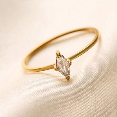 1 Piece Marquise Cubic Zirconia Golden Titanium Steel Ring For Women Aesthetic Chic Statement Jewelry For Graduation Party Summer Vacation Photogenic Influencer Style Minimalist Dainty Elegant Unique Modern Sophisticated Waterproof Tarnish-Free High-Shine Finish Sizes 6-9 Trending Eyecatching Stylish Versatile Gift For Her Organic Design