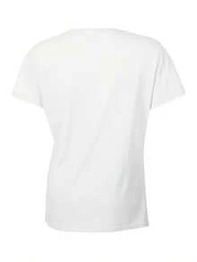 Camiseta de Manga Corta con Cuello Redondo y Estampado de Corona de Reina Azul para Todas las Estaciones - Blanco - Ver 2