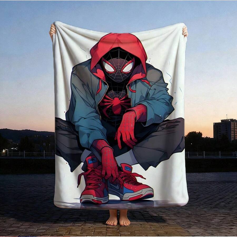 1pc Miles Morales S-Pider-Man Throw Blanket, Into The Spider-Verse Urban Hoodie Style Fleece Blanket, Cozy Streetwear Aesthetic Plush Blanket,Cartoon Character Print Blanket,Cartoon Sofa Throw Blanket,Cartoon Blanket Fluffy,Camping Blanket,Christmas Present Modern Fashion Gift Suitable For Home Bedroom Bed Sofa Office Lunch Break Cover Picnic Blanket - Nhiều màu - Xem 1