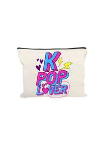 K-POP 帆布托特包，印有「K-POP Lover」與酷女孩偶像圖案，大容量肩背手提包，手繪插畫肩背包，粉絲周邊禮物，通勤購物袋，可摺疊大容量休閒購物袋，適合旅行、演唱會、粉絲活動、派對、日常使用，理想的生日禮物、偶像周邊禮物、節日禮物、演唱會禮物 - 彩色 - 查看 13