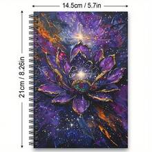 1pc Spiral Notebook, Purple Lotus Design With Gold Accents And Cosmic Pattern, Suitable For Diary, Daily To-Do List, And Planning, Unique Gift For Family, Friends, And Colleagues - N - View 7