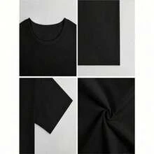 Playera Oversize Unisex de 100% Algodón Grueso Negra con Estampado de alas mariposa encaje gótico Cuello Redondo Manga Corta - Negro - Ver 5