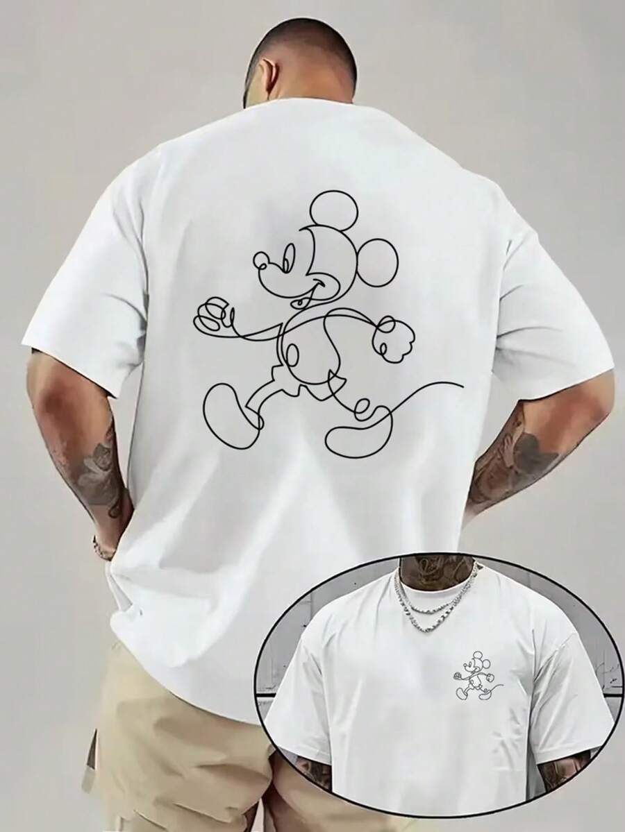 Disney Explosions Fashion Men's Short-Sleeved Mickey Mouse Printing High-Grade Soft And Comfortable Men's Leisure Sports T-Shirt Niche Design Inside Jacket Couples Dating Parties Commuting To Wear Holiday Gifts Elastic Fabric Dry And Not Pilling Is Not Easy To Fade. - trắng - Xem 1