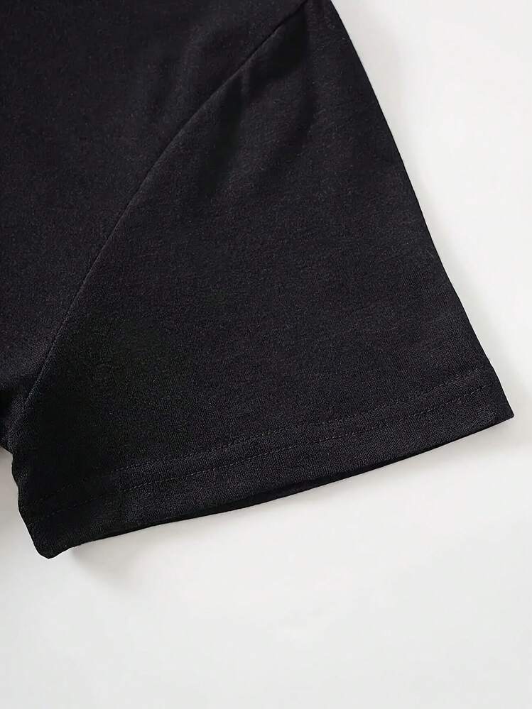 Letter Print T-Shirt, Round Neck, Short Sleeve, Women's Top, Casual Sports T-Shirt For Ladies. - màu đen - Xem 4