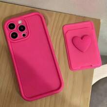 1个玫瑰红渐变色手机壳 + 3D心形自粘卡套，磨砂质感，兼容 16 Pro Max/16 Plus/16 Pro/16/15 Pro Max/15 Plus/15 Pro/15/14 Pro Max/14 Plus/14 Pro/14/13 Pro Max/13 Pro/13/12 Pro Max/12 Pro/12、11 Pro Max/11 Pro/11/XS Max/XR/XS/7/8 Plus/7/8、Note 14 Pro+ 5G、Galaxy A56 5G，防震保护套 - 玫紅色 - 查看 2