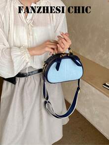 Bolsa de Mão Estilosa em Tecido Patchwork e Couro PU, Bolsa de Ombro Multifuncional Feminina com Alça Superior e Alça Larga, Ferragens Douradas, Compacta e Estilosa, Disponível em Várias Cores, Ideal para Uso Diário, Trabalho, Passeios Casuais e Encontros, Perfeita para Estudantes, Profissionais de Escritório e Jovens Profissionais - Multicolorido - Visão 4