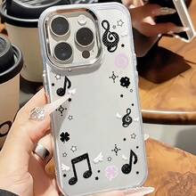 Funda para teléfono: Carcasa trasera de TPU suave y transparente con notas musicales y estrellas, compatible con 17 16e 16 15 14 13 12 11 Pro X XR XSMAX 8 Plus - Plateado - Ver 6