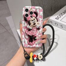 Disney Mickey Mouse Clubhouse Phone Case : 3D Fluffy Pattern Border Protector Phone Soft Phone Case With A Free Cute Mickey Bracelet Chain Lanyard, Mickey, Minnie, Goofy, Donald Duck, Daisy Duck, Pluto, For Apple 17 Promax 17 Pro 16 15 14 13 12 11 Pro Max XS Max X XR Soft Cover Summer Phone Case - 白色 - 查看 1