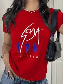 Women's T-Shirt With Soda Stereo Print, Casual And Modern Design, 100% Soft And Breathable Cotton, Ideal For Any Occasion. - 紅色的 - 查看 1