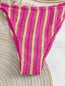 Swim Vcay Set de 3 piezas de cubrecosturas de crochet con cordón estilo boho para bikini - Rosa - Ver 4