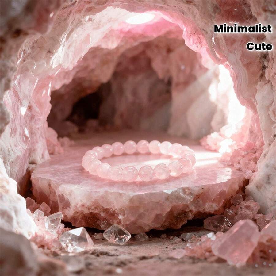 1pc 10mm Natural Rose Quartz Bracelet, Cute Rose Quartz Bangle For Women, Minimalist Crystal Jewelry, Suitable For Parties And Dates - Pink - View 1