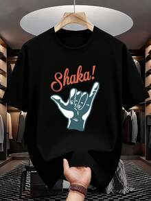 Unisex T-Shirt Made Of Pure Cotton, "Shaka! Hand Sign T-Shirt | Beach Vibe Typography | Summer Relaxation Design | Quick-Drying Performance Fabric | Aloha All-Season Statement Top, Summer T-Shirt, Blouse, Basic Tops, T-Shirt, Creative Design, Outdoor Play, Cool Style, Fun Design, Ideal For Outdoor Games - Black - View 5