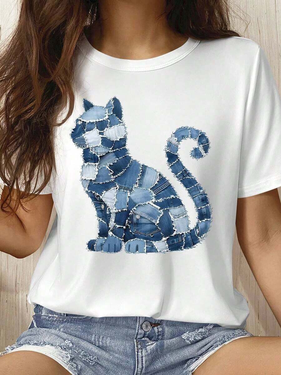 LUNE Blusa de Manga Corta con Estampado Romántico de París para Mujer, para Primavera/Verano, Estilo Urbano, Casual de Negocios, Uso Diario, Elegante y Cómoda para Vacaciones y Fiestas. - Blanco - Ver 1