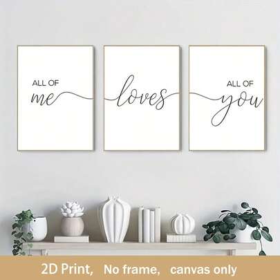 3 tranh canvas không khung với câu nói "Tất cả tình yêu của anh/em, yêu tất cả em/anh" dành cho cặp đôi, phong cách Bắc Âu, trang trí phòng trẻ em và phòng ngủ.