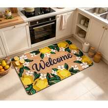1pc "Welcome" Lemon Floral Print Flannel Doormat, Non-Slip Absorbent Entrance Mat, Bright Summer Style Floor Rug, Washable Indoor/Outdoor Home Decor, Fresh Fruit Themed Carpet.Carpet,Rug,Carpet Living Room,Kitchen Mat - 1PC - View 7