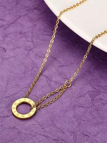 MONALLY Collar con colgante de anillo de acero inoxidable chapado en oro de 18K con números romanos, collar gargantilla multicapa ajustable, joyería minimalista impermeable para mujeres, adecuado para regalos de dama de honor/fiesta de boda - collar colgante - Ver 2