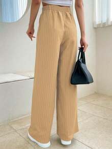 Striped Tailored Wide Leg Pants - 杏色 - 查看 2