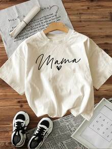 Women's Modern, Casual T-Shirt, Perfect For Parties And Lounging At Home. 100% Cotton, Loose Fit. Casual Short-Sleeve Crew Neck T-Shirt With A Graphic Design, Perfect For Spring And Summer. Designed For Women. 100% Cotton - 杏色 - 查看 7