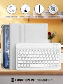 Luxury Solid Color Shockproof Flip Pad Cases With Keyboard Compatible With IPad Keyboard Premium Case, Supports Auto Sleep/Wake Function, Detachable Wireless Bluetooth Keyboard, Ultra-Thin & Lightweight Stand, With Pen Slot Light Gray Spring Birthday Gift - Light Grey - View 8