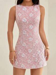 Vestido elegante vintage para vacaciones, vestido ajustado de jacquard para primavera/verano, vestido de tirantes, vestido mini verde - Rosa - Ver 8