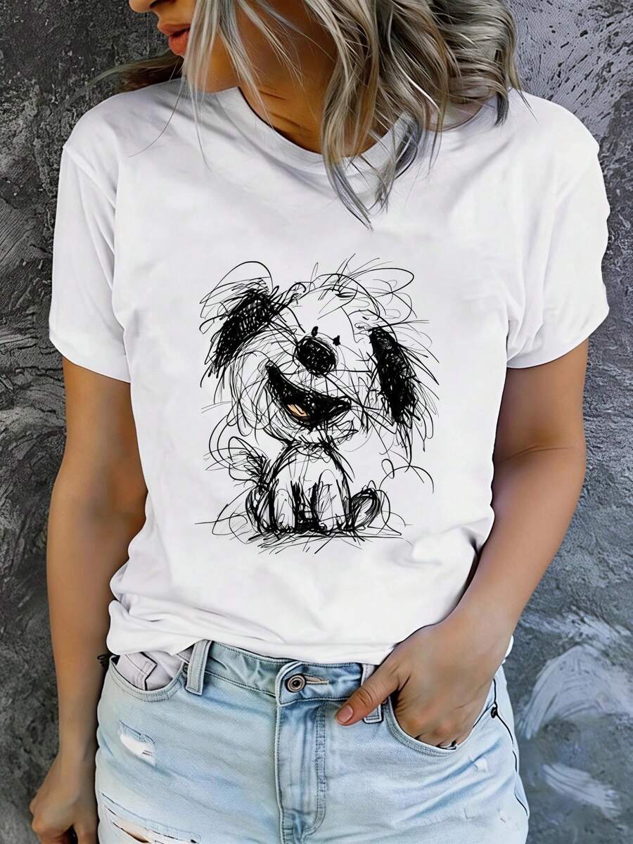Camiseta de Verano para Mujer, de Manga Corta y Estampada, Moderna y Casual, Lavable aáquina, Ajuste Cómodo - Blanco_08 - Ver 1