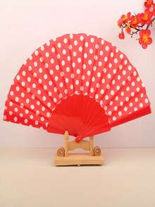 1pc Polka Dot Handheld Folding Fan, Lightweight And Foldable, Suitable For Summer Daily Use. Can Be Used As An Aesthetic Photography Prop For Beach Scenes And Daily Outfits, Also A Fashionable Cooling Accessory. - Multicolor - View 2