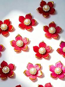 100/50pcs 25mm Gold Rimmed Rhinestone 5-Petal Flower DIY Decoration, Suitable For Jewelry, Shoes, Clothing, Bags, Gifts - Red - View 7